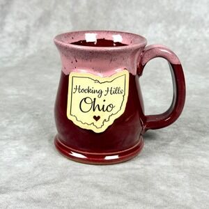 Sunset Hill Stoneware Hocking Hills Ohio Ceramic Mug Handmade USA Red Pink Glaze